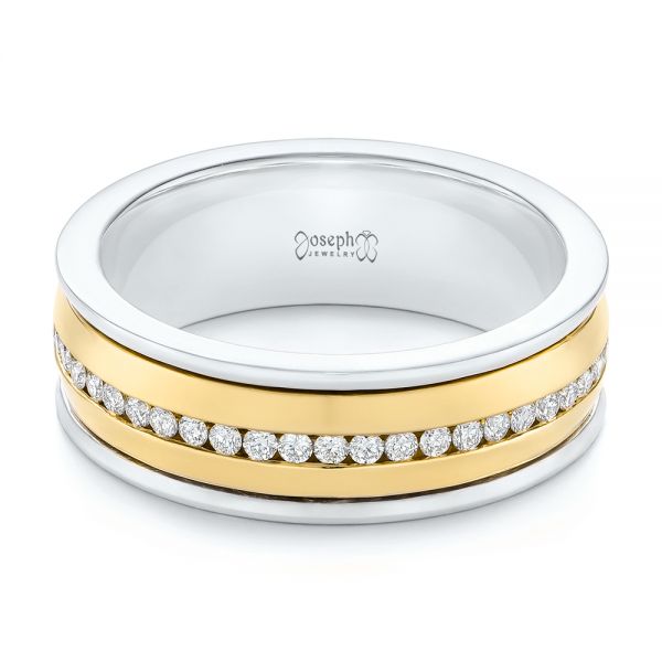  14K Gold And 18k Yellow Gold 14K Gold And 18k Yellow Gold Custom Two-tone Eternity Diamond Men's Band - Flat View -  104026