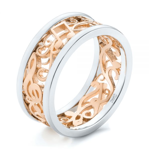  Platinum And 18k Rose Gold Platinum And 18k Rose Gold Custom Two-tone Filigree Men's Band - Three-Quarter View -  103517