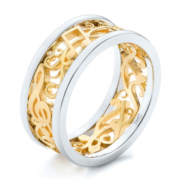  Platinum And 14k Yellow Gold Platinum And 14k Yellow Gold Custom Two-tone Filigree Men's Band - Three-Quarter View -  103517