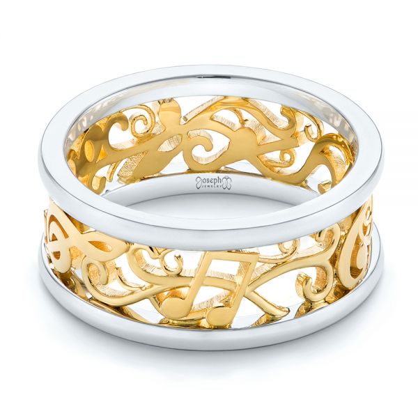 Platinum And 18k Yellow Gold Custom Two-tone Filigree Men's Band - Flat View - 103517