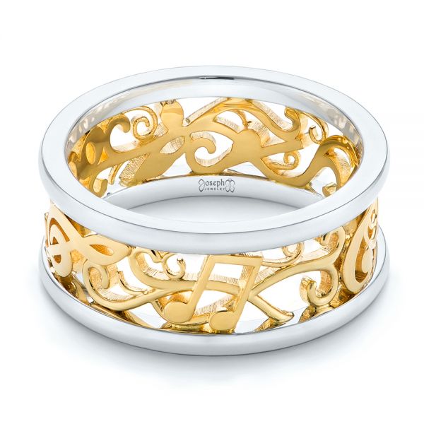  18K Gold And 18k Yellow Gold 18K Gold And 18k Yellow Gold Custom Two-tone Filigree Men's Band - Flat View -  103517