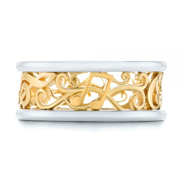 Platinum And 18k Yellow Gold Custom Two-tone Filigree Men's Band - Top View - 103517