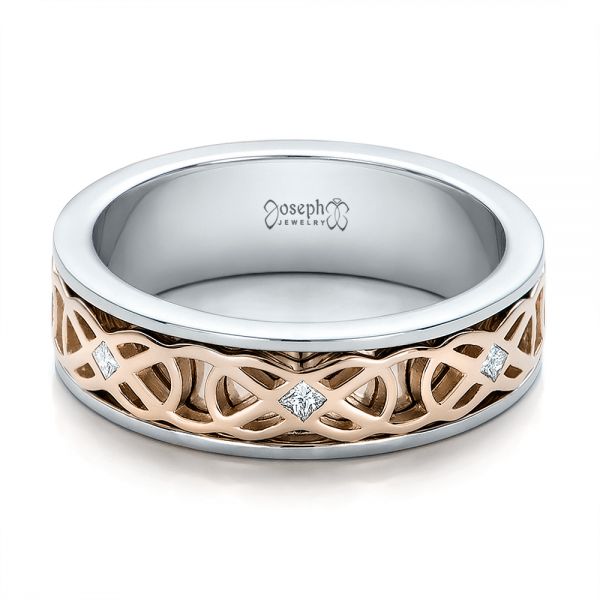 14K Gold And 18k Rose Gold 14K Gold And 18k Rose Gold Custom Two-tone Woven Inlay Men's Band - Flat View - 100812