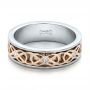  Platinum And 14k Rose Gold Platinum And 14k Rose Gold Custom Two-tone Woven Inlay Men's Band - Flat View -  100812 - Thumbnail