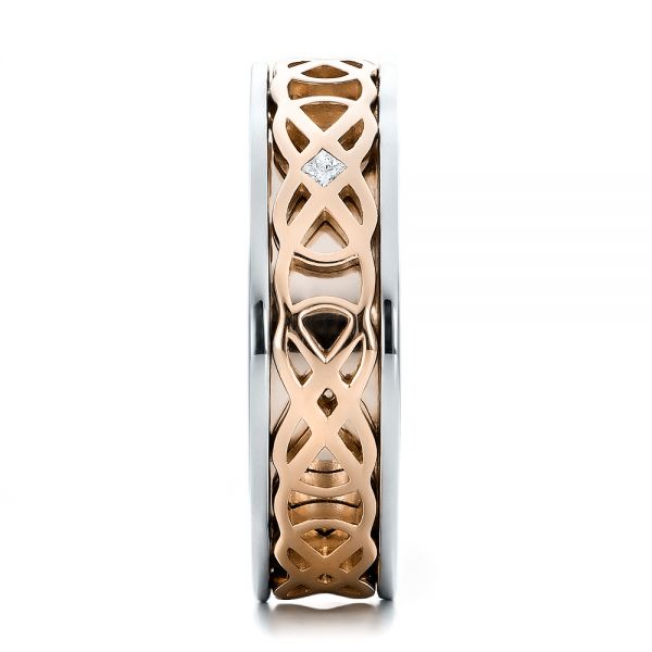  18K Gold And 14k Rose Gold 18K Gold And 14k Rose Gold Custom Two-tone Woven Inlay Men's Band - Side View -  100812