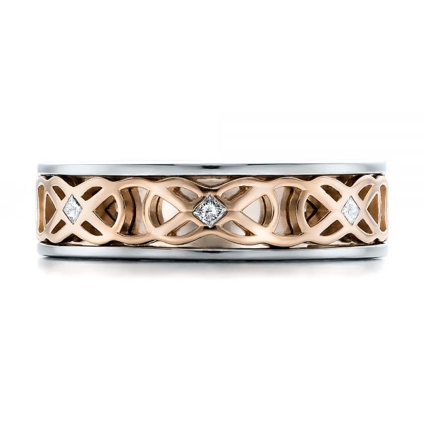  14K Gold And 18k Rose Gold 14K Gold And 18k Rose Gold Custom Two-tone Woven Inlay Men's Band - Top View -  100812