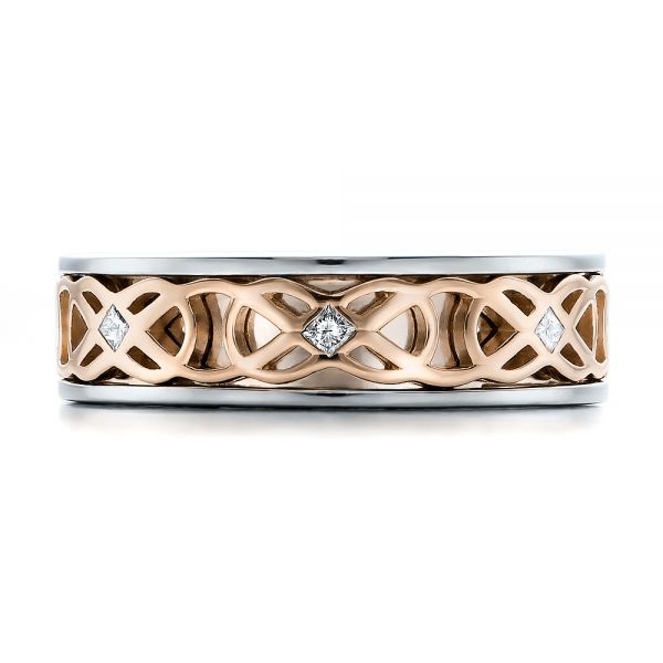 14K Gold And 18k Rose Gold 14K Gold And 18k Rose Gold Custom Two-tone Woven Inlay Men's Band - Top View - 100812