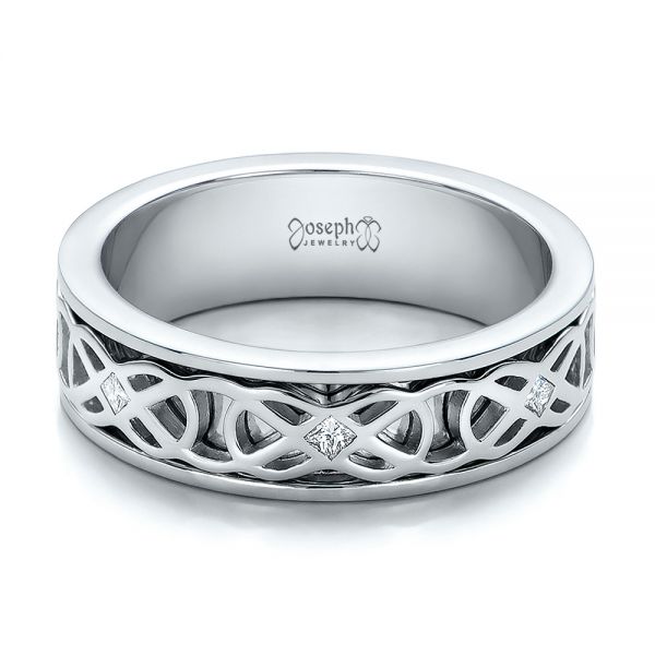 14K Gold And Platinum 14K Gold And Platinum Custom Two-tone Woven Inlay Men's Band - Flat View - 100812
