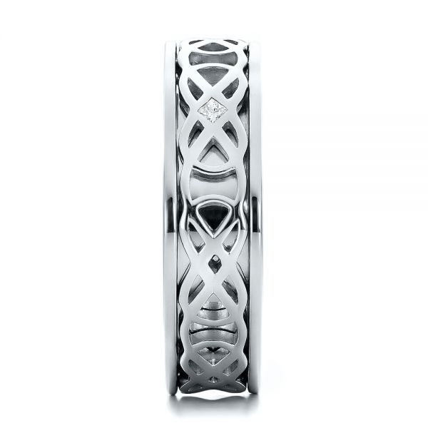 14K Gold And Platinum 14K Gold And Platinum Custom Two-tone Woven Inlay Men's Band - Side View - 100812