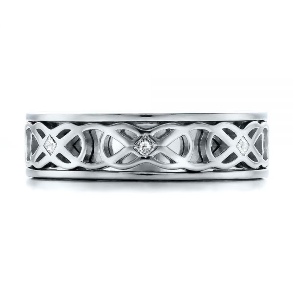  Platinum And 14k White Gold Platinum And 14k White Gold Custom Two-tone Woven Inlay Men's Band - Top View -  100812