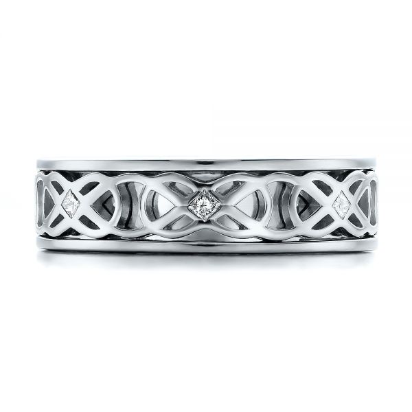 14K Gold And Platinum 14K Gold And Platinum Custom Two-tone Woven Inlay Men's Band - Top View - 100812
