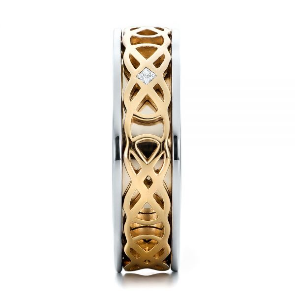  18K Gold And 18k Yellow Gold 18K Gold And 18k Yellow Gold Custom Two-tone Woven Inlay Men's Band - Side View -  100812