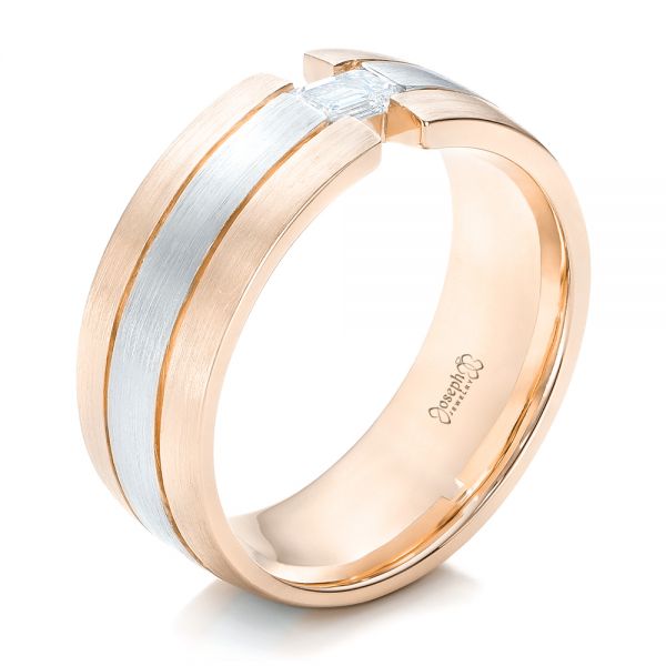 18k Rose Gold And Platinum 18k Rose Gold And Platinum Custom Two-tone Men's Band - Three-Quarter View -  102073