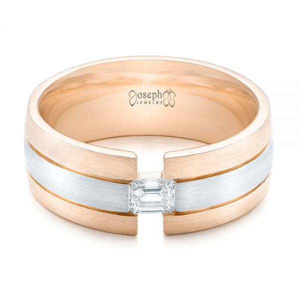 18k Rose Gold And Platinum 18k Rose Gold And Platinum Custom Two-tone Men's Band - Flat View -  102073