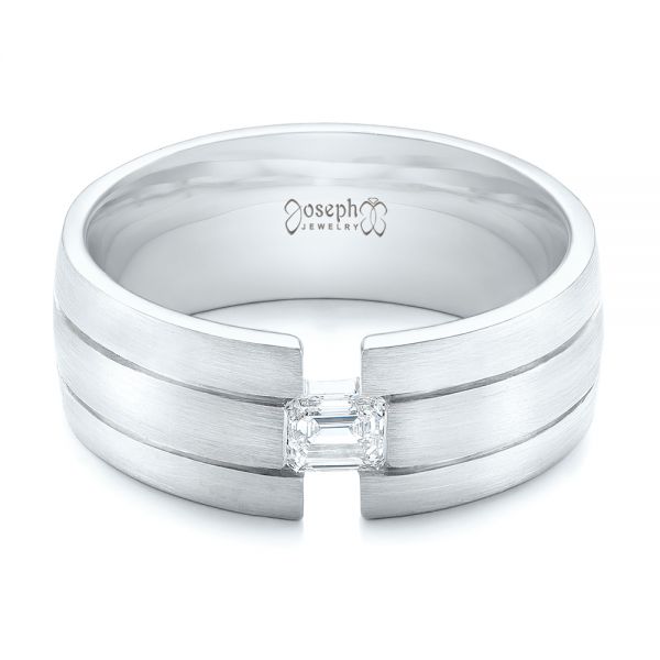 18k White Gold And Platinum 18k White Gold And Platinum Custom Two-tone Men's Band - Flat View -  102073