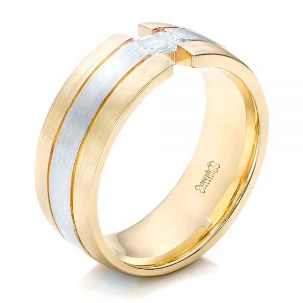 14k Yellow Gold And 14K Gold 14k Yellow Gold And 14K Gold Custom Two-tone Men's Band - Three-Quarter View -  102073