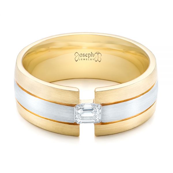 18k Yellow Gold And Platinum 18k Yellow Gold And Platinum Custom Two-tone Men's Band - Flat View -  102073