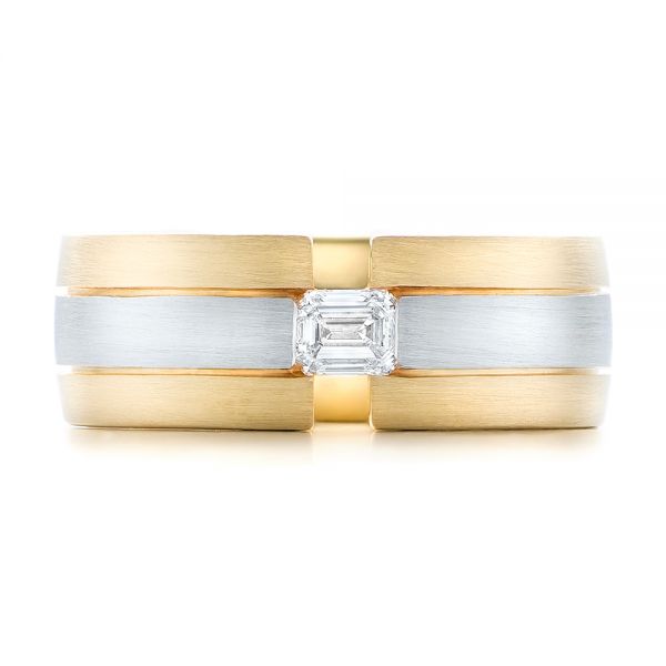 14k Yellow Gold And Platinum Custom Two-tone Men's Band - Top View -  102073