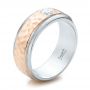  14K Gold And 14k Rose Gold 14K Gold And 14k Rose Gold Custom Two-tone Hammered Finish And Diamond Men's Band - Three-Quarter View -  100864 - Thumbnail