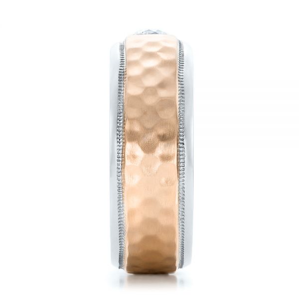  18K Gold And 14k Rose Gold 18K Gold And 14k Rose Gold Custom Two-tone Hammered Finish And Diamond Men's Band - Side View -  100864