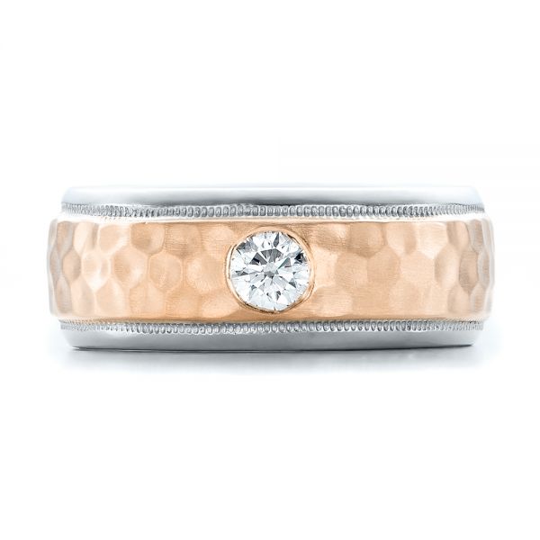  14K Gold And 18k Rose Gold 14K Gold And 18k Rose Gold Custom Two-tone Hammered Finish And Diamond Men's Band - Top View -  100864