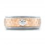  14K Gold And 18k Rose Gold 14K Gold And 18k Rose Gold Custom Two-tone Hammered Finish And Diamond Men's Band - Top View -  100864 - Thumbnail