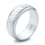  Platinum And 18k White Gold Platinum And 18k White Gold Custom Two-tone Hammered Finish And Diamond Men's Band - Three-Quarter View -  100864 - Thumbnail