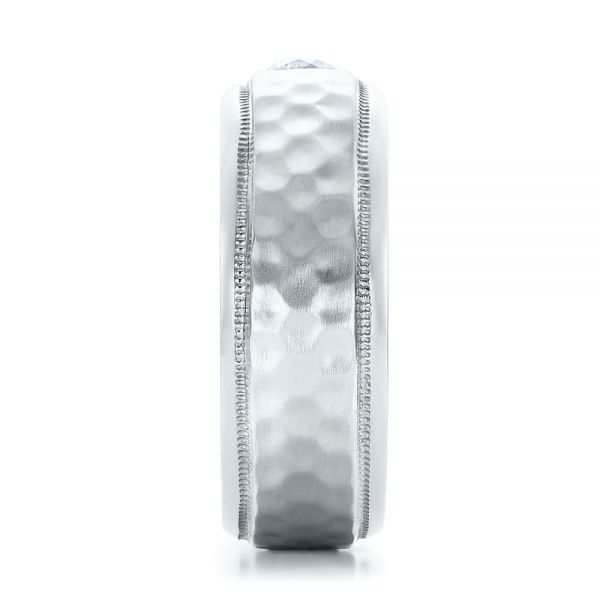  Platinum And 18k White Gold Platinum And 18k White Gold Custom Two-tone Hammered Finish And Diamond Men's Band - Side View -  100864