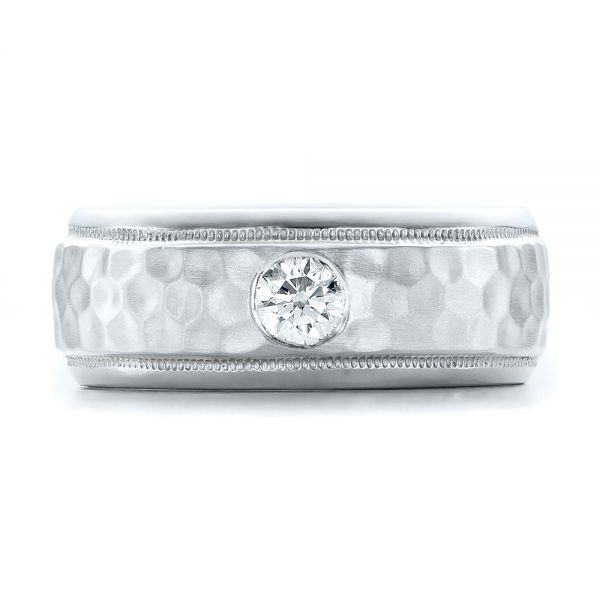Platinum And 18k White Gold Platinum And 18k White Gold Custom Two-tone Hammered Finish And Diamond Men's Band - Top View - 100864