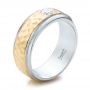  Platinum And 18k Yellow Gold Custom Two-tone Hammered Finish And Diamond Men's Band - Three-Quarter View -  100864 - Thumbnail