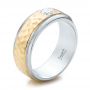  18K Gold And 18k Yellow Gold 18K Gold And 18k Yellow Gold Custom Two-tone Hammered Finish And Diamond Men's Band - Three-Quarter View -  100864 - Thumbnail