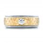  18K Gold And 18k Yellow Gold 18K Gold And 18k Yellow Gold Custom Two-tone Hammered Finish And Diamond Men's Band - Top View -  100864 - Thumbnail