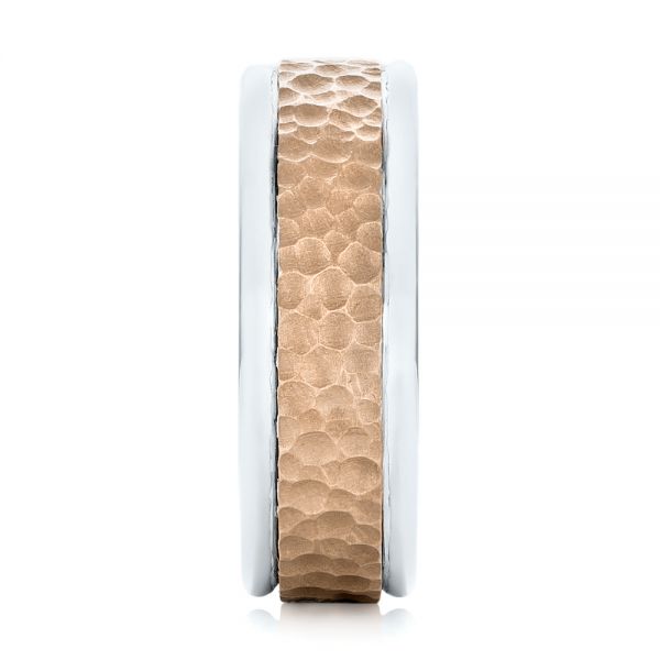 18K Gold And 18k Rose Gold 18K Gold And 18k Rose Gold Custom Two-tone Hammered Men's Band - Side View - 103016