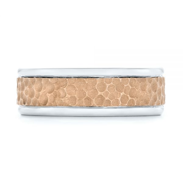  Platinum And 14k Rose Gold Platinum And 14k Rose Gold Custom Two-tone Hammered Men's Band - Top View -  103016