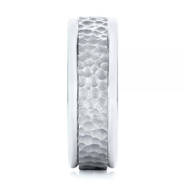 18K Gold And 18k White Gold 18K Gold And 18k White Gold Custom Two-tone Hammered Men's Band - Side View - 103016