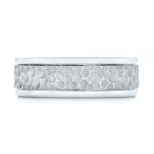 18K Gold And 18k White Gold 18K Gold And 18k White Gold Custom Two-tone Hammered Men's Band - Top View - 103016