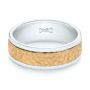  18K Gold And 18k Yellow Gold Custom Two-tone Hammered Men's Band - Flat View -  103016 - Thumbnail