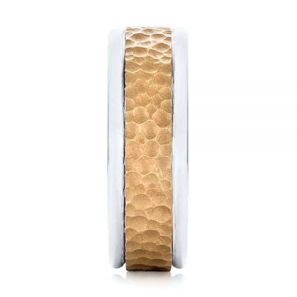 18K Gold And 18k Yellow Gold Custom Two-tone Hammered Men's Band - Side View - 103016