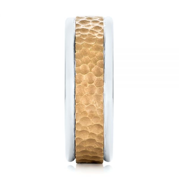  18K Gold And 14k Yellow Gold 18K Gold And 14k Yellow Gold Custom Two-tone Hammered Men's Band - Side View -  103016