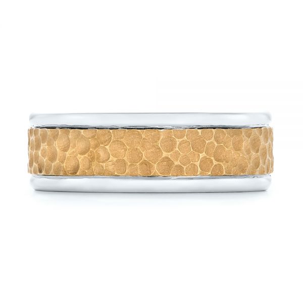  18K Gold And 18k Yellow Gold Custom Two-tone Hammered Men's Band - Top View -  103016