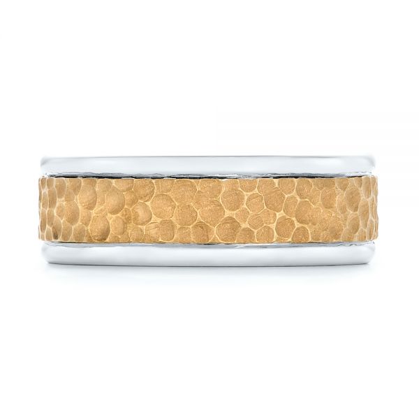 18K Gold And 18k Yellow Gold Custom Two-tone Hammered Men's Band - Top View - 103016