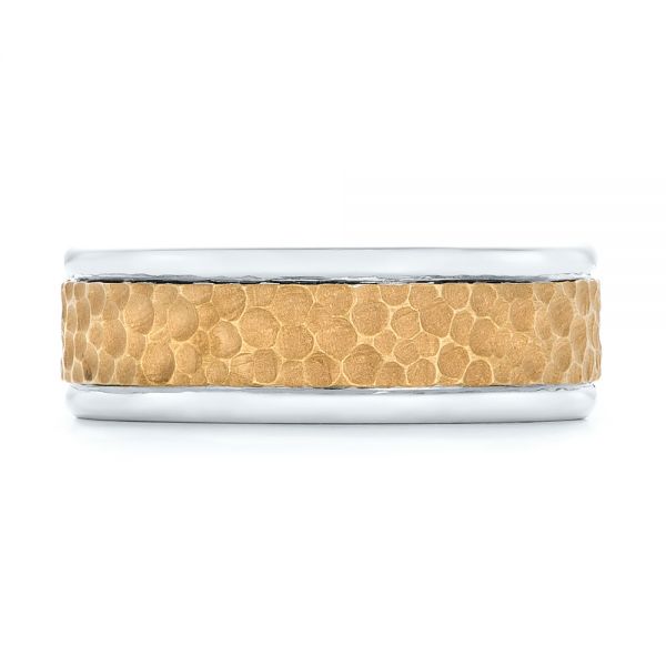  Platinum And 18k Yellow Gold Platinum And 18k Yellow Gold Custom Two-tone Hammered Men's Band - Top View -  103016