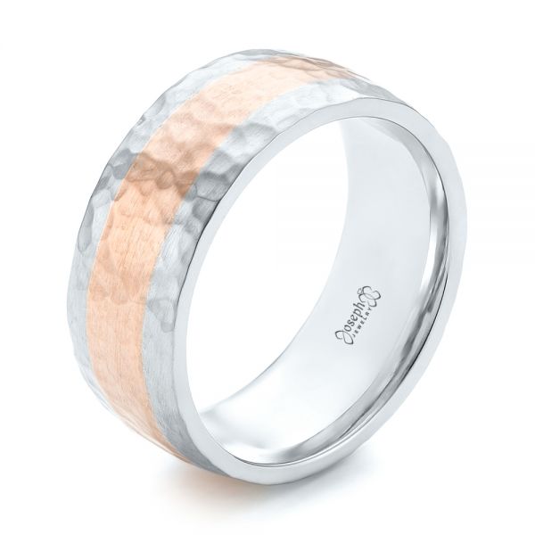  Platinum Platinum Custom Two-tone Hammered Satin Finish Wedding Ring - Three-Quarter View -  102986