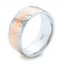  14K Gold Custom Two-tone Hammered Satin Finish Wedding Ring - Three-Quarter View -  102986 - Thumbnail