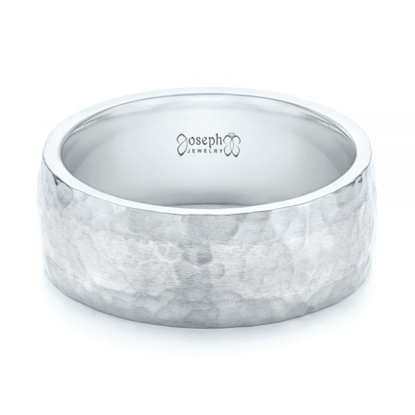 Platinum And 18k White Gold Platinum And 18k White Gold Custom Two-tone Hammered Satin Finish Wedding Ring - Flat View - 102986