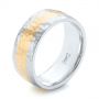  Platinum And 18k Yellow Gold Platinum And 18k Yellow Gold Custom Two-tone Hammered Satin Finish Wedding Ring - Three-Quarter View -  102986 - Thumbnail
