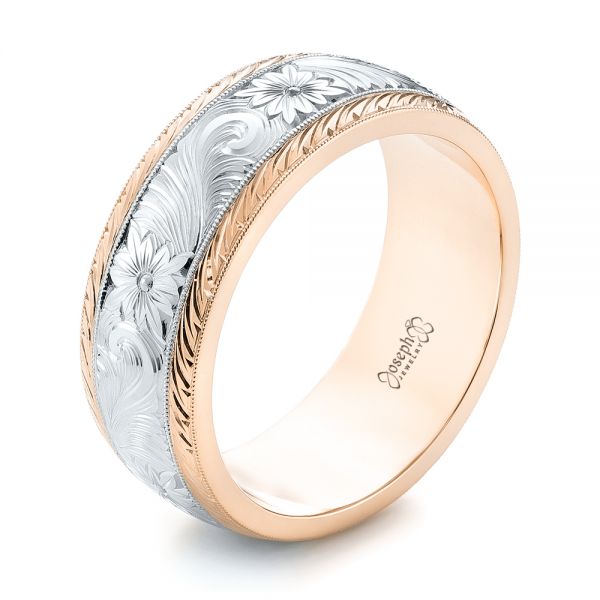 14k Rose Gold And 18K Gold 14k Rose Gold And 18K Gold Custom Two-tone Hand Engraved Men's Band - Three-Quarter View -  103348