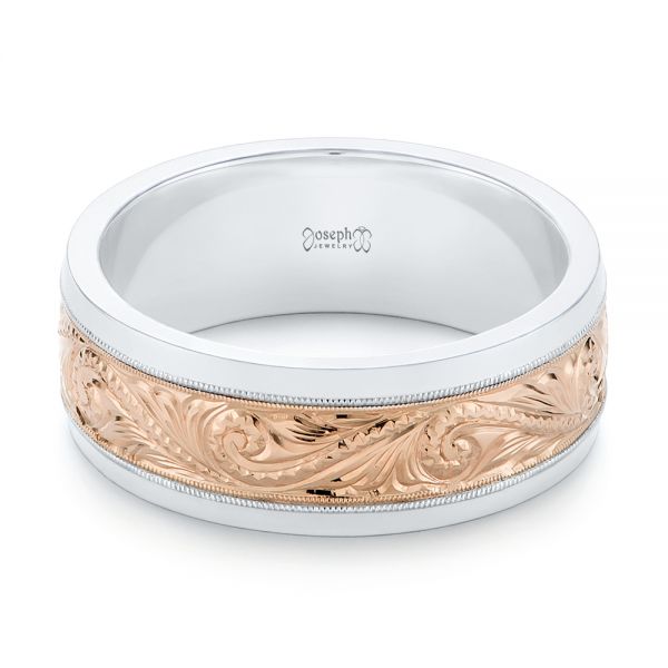 14K Gold And 14k Rose Gold 14K Gold And 14k Rose Gold Custom Two-tone Hand Engraved Men's Band - Flat View - 104864