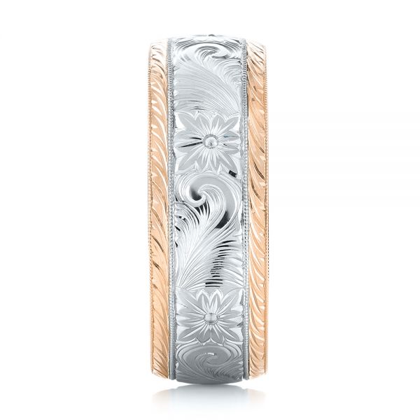 18k Rose Gold And Platinum 18k Rose Gold And Platinum Custom Two-tone Hand Engraved Men's Band - Side View - 103348