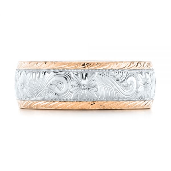 14k Rose Gold And Platinum 14k Rose Gold And Platinum Custom Two-tone Hand Engraved Men's Band - Top View -  103348